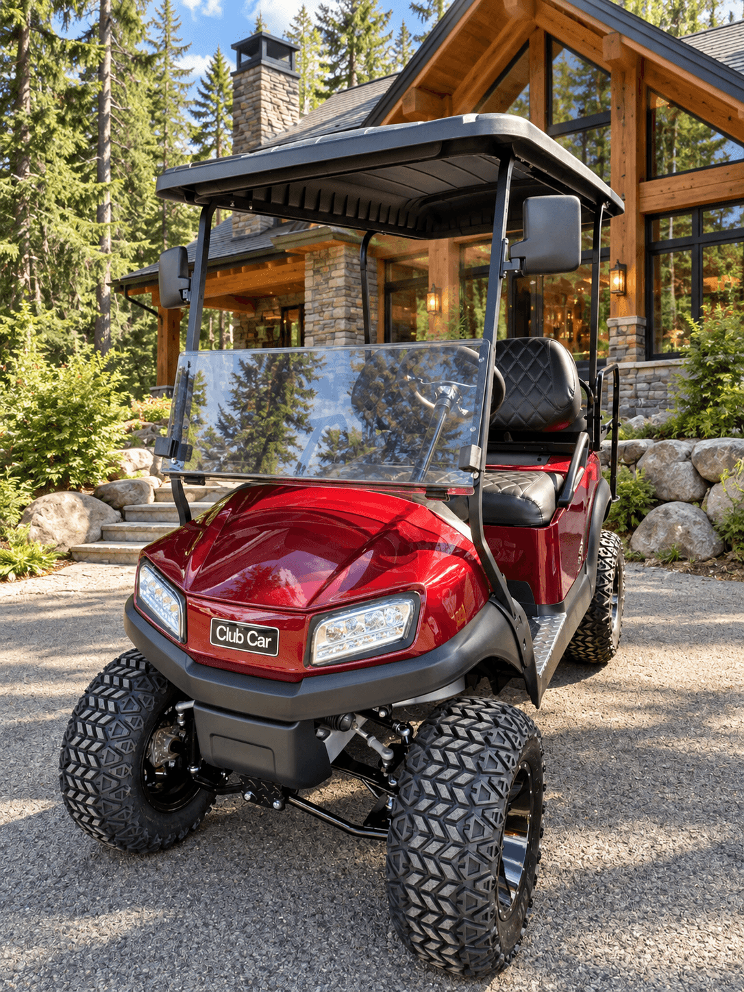 Voiturette de golf Club Car rouge haut de gamme